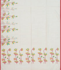 White Handloom Tussar Silk Saree With Meena Floral Motifs-TU2914