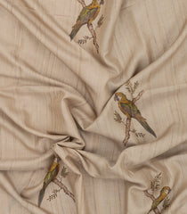 Taupe Woven Synthetic Manipur Silk Saree With Olive Printed Bird Motifs-BL4954