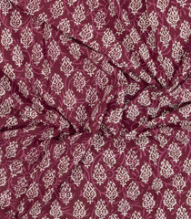 Burgundy Printed Jaipur Cotton Saree With Floral Motifs-JC1621