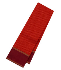 Red Handloom Kanchipuram Silk Saree With Zari Checks & Crimson Border-KA14491