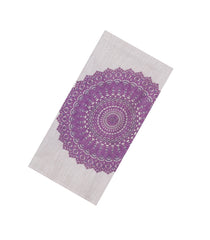 Off White Printed Synthetic Linen Saree With Lilac Floral Motifs-SY0161