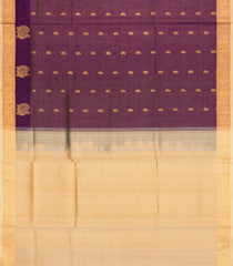 Dark Purple Handloom Silk Cotton Saree With Stripes & Buttas-SC4748