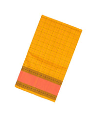 Yellow Handloom Kanchi Cotton Saree With Dotted Checks-KC1489