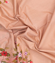 Light Peach Printed Tussar Silk Saree With Floral Motifs-TU3462