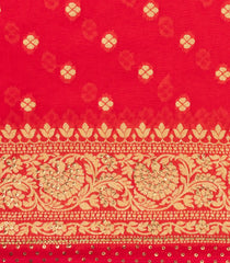 Red Woven Blended Georgette Saree With Floral Motifs-EN1900