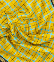 Mustard Handloom Korvai Kanchipuram Silk Saree With Checks -KA16775