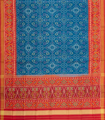 Blue Handloom Rajkot Patola Silk Saree With Ikat Motifs & Contrast Border-IK0452