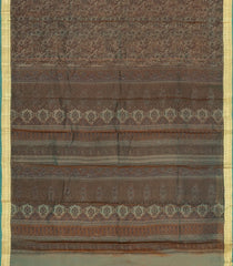 Shadow Green Printed Silk Saree With Floral Motifs & Zari Border-PS0680