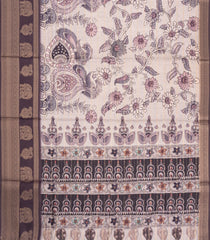 Taupe Printed Synthetic Dupion Saree With Zari Stripes & Border-SY0230