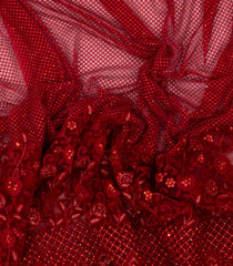 Crimson Woven Net Saree With Embroidered Floral Motifs-EN1881