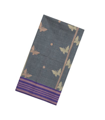 Grey Woven Art Dupion Saree With Butterfly Motifs & Contrast Border-BL4940