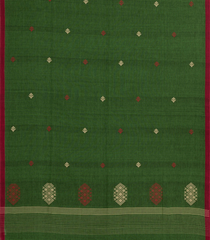 Green Handloom Bengal Cotton Saree With Floral Buttas-BG1598