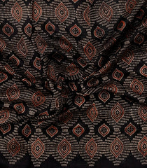 Black Printed Chanderi Cotton Saree With Zari Border-CC1486