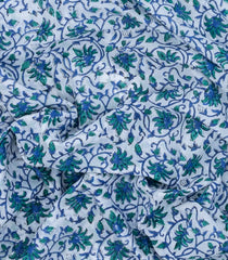 White Woven Jaipur Cotton Saree With Printed Floral Vine Motifs-JC1420
