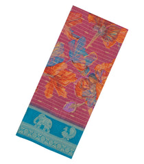 Peach Printed Synthetics Dola with Zari Stripes & Contrast Border-BL5147