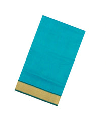 Turquoise Handloom Silk Cotton Saree With Contrast Border-SC4460