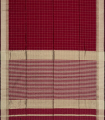 Maroon Handloom Maheswari Silk Cotton Saree With Checks & Zari Border-SC4842
