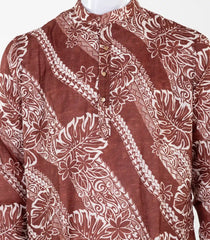 Rust Brown Mid Length Kurta with floral zig zag print -EW1118