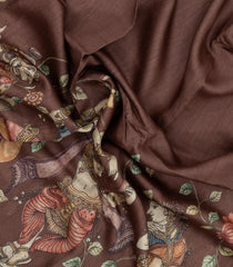 Brown Printed Tussar Silk Saree With Kalamkari Motifs-TU3630