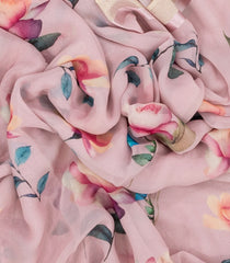 Baby Pink Woven Georgette Silk Saree With Printed Floral Motifs-PS0567