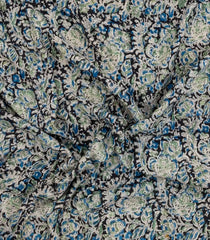 Blue Printed Kalamkari Cotton Saree With Zari Border-KAL1221