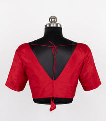 Red Readymade Plain Silk Blouse With Elbow Sleeve-RB5261