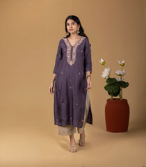 Midnight Plum Festive Embroidered Kurta-KR0859