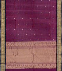Magenta Handloom Kanchi Cotton Saree With Zari Checks-KC1844