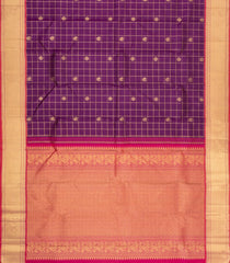 Dark Purple Handloom Kanchipuram Silk Saree With Zari Checks & Buttas-KA15883