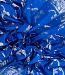 Blue Woven Dupion Silk Saree With Floral Buttas-DS0514