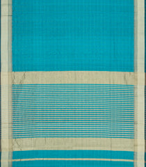 Turquoise Handloom Maheswari Silk Cotton Saree With Checks & Zari Border-SC4840