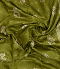Olive Green Printed Synthetic Dola Silk Saree With Zari Motifs & Border -SY0358
