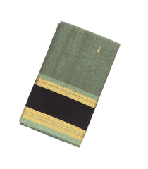 Shadow Green Handloom Kanchi Cotton Saree With Tree Buttas & Black Border