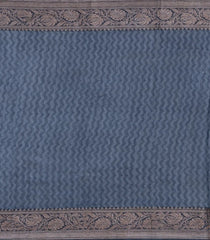 Grey Printed Chanderi Cotton Saree With Zari Border-CC1579
