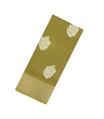 Olive Green Printed Synthetic Dola Silk Saree With Motifs & Zari Stripes-SY0441