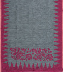 Grey Printed Art Linen Saree With Temple Border & Jhalar-BL6067
