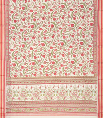 Peach Handloom Chanderi Cotton Saree With Printed Floral Motifs-CC1313