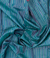 Cyan Handloom Kanchipuram Silk Saree With Stripes & Contrast Border-KA13596