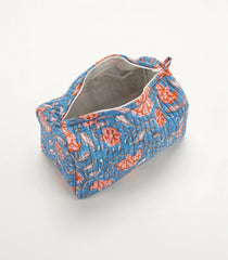 Blue Cotton Bagru Printed Toiletry Bag With Zipper-ACS1078