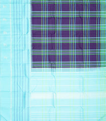 Dark Purple Handloom Korvai Kanchipuram Silk Saree With Checks & Contrast Border-KA13368