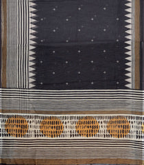 Black Printed Synthetic Linen Saree With Temple Border-SY0477