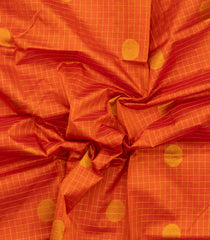 Orange Handloom Silk Cotton Saree With Checks & Buttas-SC4734