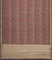 Dark Grey Printed Chanderi Cotton Saree With Floral Motifs-CC1735