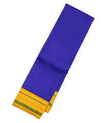 Blue Handloom Korvai Kanchipuram Silk Saree With Mustard Border-KA13076