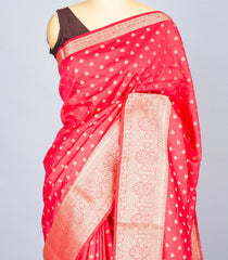 Peach Woven Art Tussar Silk Saree With Floral Motifs-BL4622