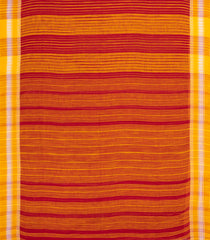Mustard & Red Handwoven Bengal Cotton Saree With Stripes-BG1474