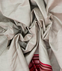 Off White Handloom Korvai Kanchipuram Silk Saree With Black Stripes-KA13151