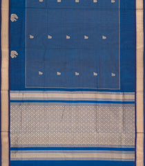 Navy Blue Handloom Silk Cotton Saree With Stripes & Buttas-SC4232