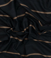 Black Woven Bengal Cotton Saree With Stripes & Contrast Pallu-BG1892
