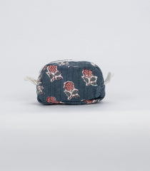 Dark Grey Cotton Bagru Printed Coin Pouch With Zipper-ACS1062